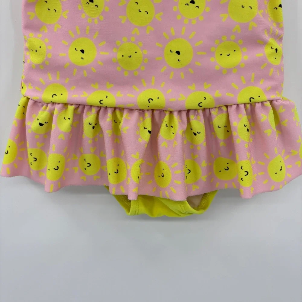 Cat & Jack Swimsuit Toddler Girls 4T Pink Sun Print Ruffle Swim Dress Summer